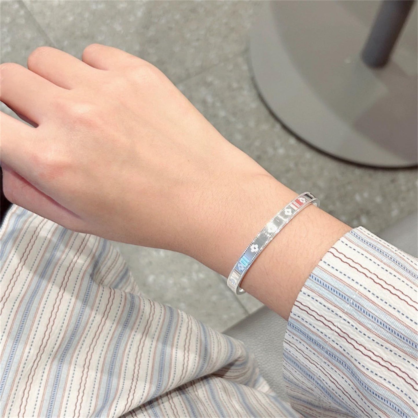 Baoaichi Sterling Silver Bangle Bracelets For Women - Four Leaf Clover Bangles - Lucky Band - High-Polish - Adjustable Cuff - Stackable Wrap - Gift