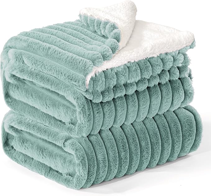 INFIIXSO Sherpa Throw Blanket for Couch - Super Soft & Warm Striped Fleece Blanket, Cozy Plush Fluffy Blanket All Season Use (Haze Blue, 50x60 Inches)