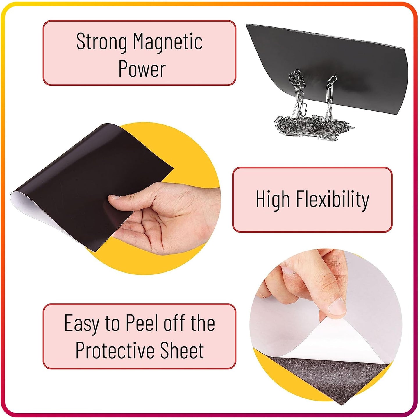 Magnetic Sheets with Adhesive Backing for Crafts, DIY. 12 Strong Craft Magnets 8.5" x 11" to Make Flexible Magnet Self Sticky Tapes, Strips, Squares, Sheet for School Classroom Board, Fridge, Photos