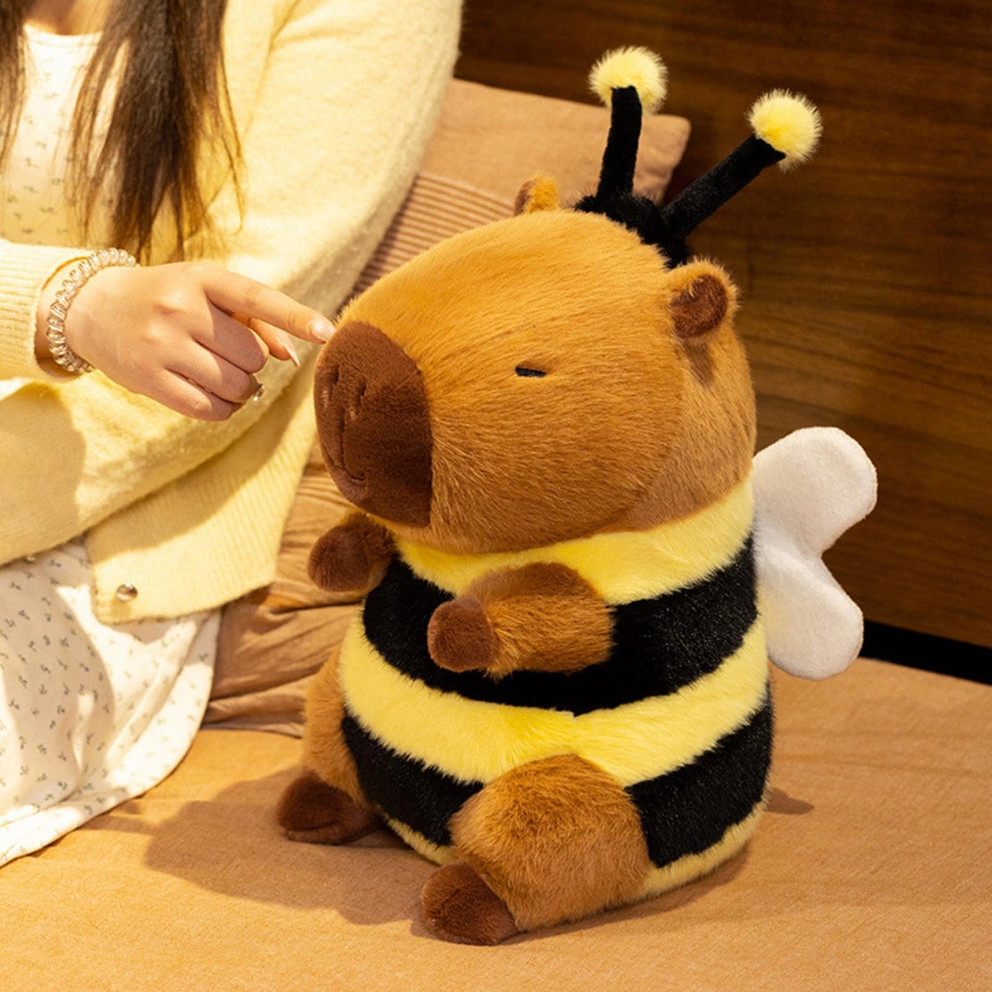 9.06 Inch Soft Capybara Dressed in Bee Stuffed Animals Capybara in Bumblebee Costume Plush Toys Fluffy Cuddly Fuzzy Doll Gift for Kids and Lovers