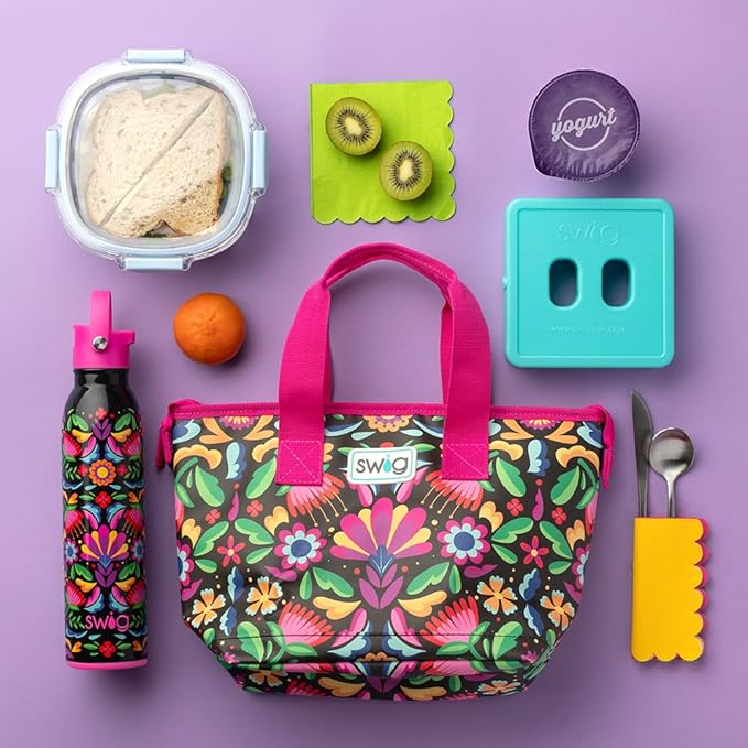 Swig Life Lunchi Lunch Box, Waterproof and Insulated Lunch Box for Women with Wide Bottom, Zipper Closure, Back Pocket and Top Handle in Hayride