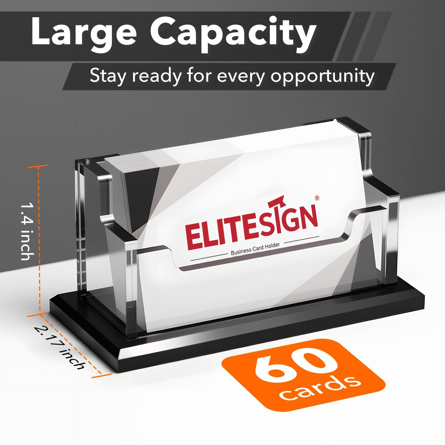 EliteSign 2 Pack Business Card Holder - Business Card Organizer with Black Base, Acrylic Name Cards Holder for Office, Reception, Vendor Booth and Trade Shows, Basic Office Supplies for Desk