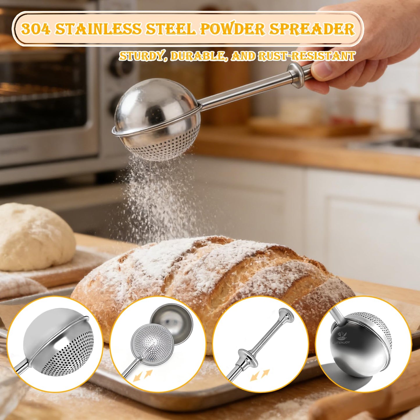 CUTENJOY Bread Lame and Flour Duster, 304 Stainless Steel Bread Baking Supplies with Razor Blades & Leather Cover, Professional Bread Scoring Knife, Flour Duster for Baking