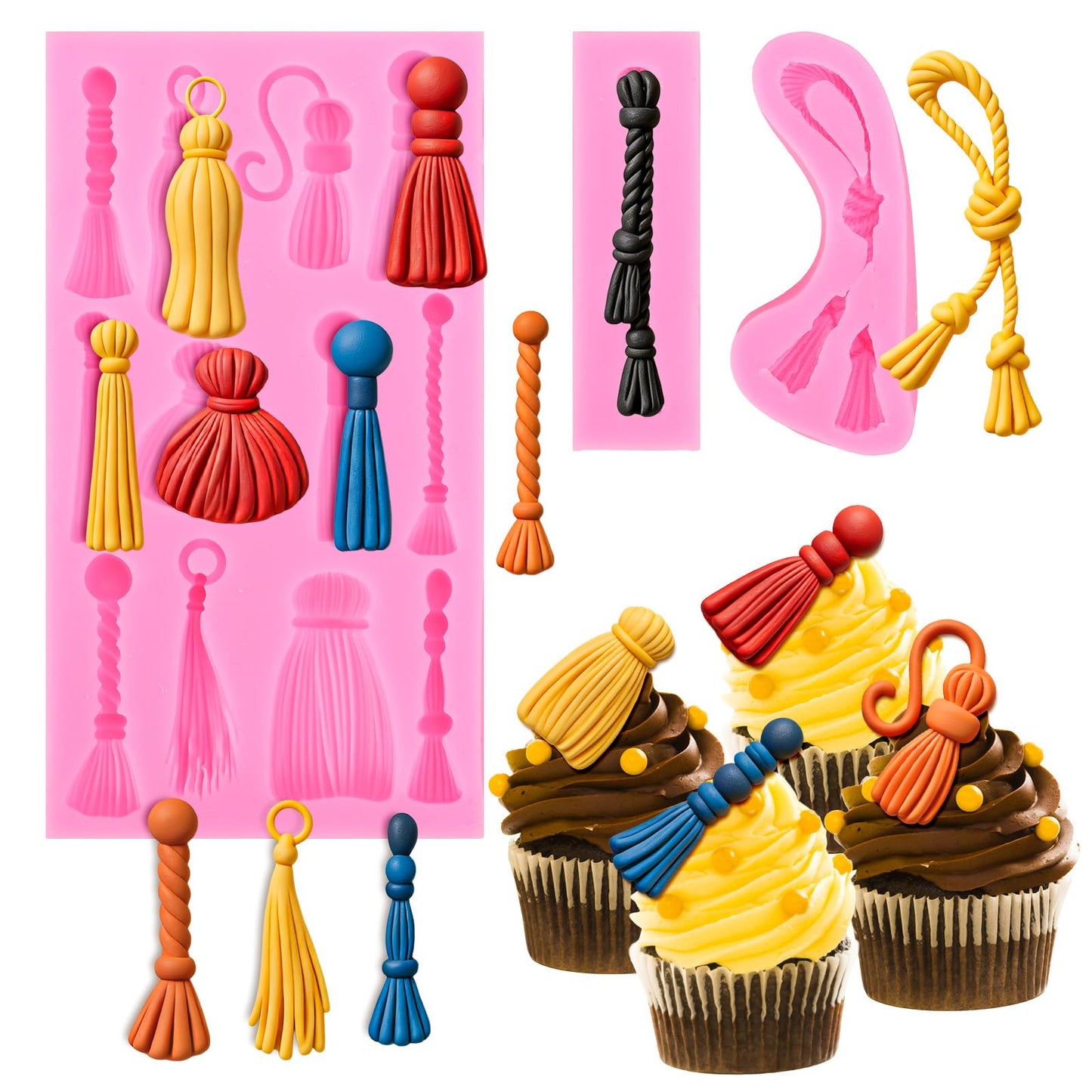JarThenaAMCS Graduation Tassel Fondant Molds 3D Graduation Silicone Baking Mould for Handmade DIY Chocolate Candy Cookie Cupcake Topper Congrats 2026 Grad Party Supplies, 3 Pcs