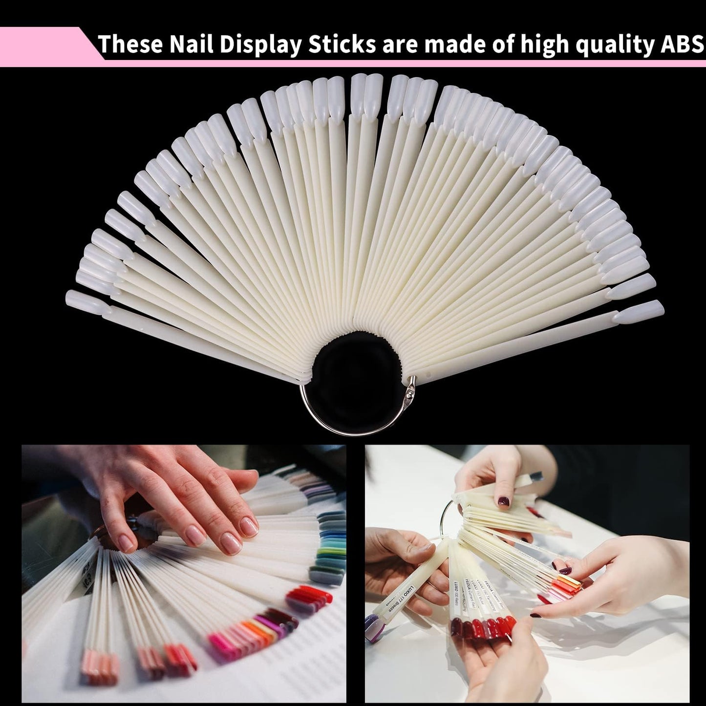 CZWESTC 300 Pcs Nail Swatch Sticks with Ring, Nail Sample Swatches for Gel Polish Color Display, Nail Salon, Home DIY Accessories (50 pcs/string)