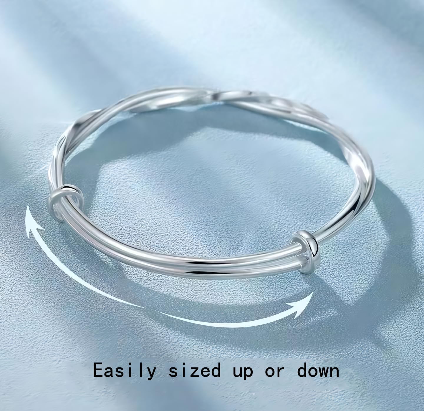 MENGSHA 925 Sterling Silver Cuff Bangles for Women Dainty Cubic Zirconia Morbius Bangle Bracelets Adjustable Cross Twisted Bracelet Shiny Bangle Jewelry for Mom Wife Christmas Day