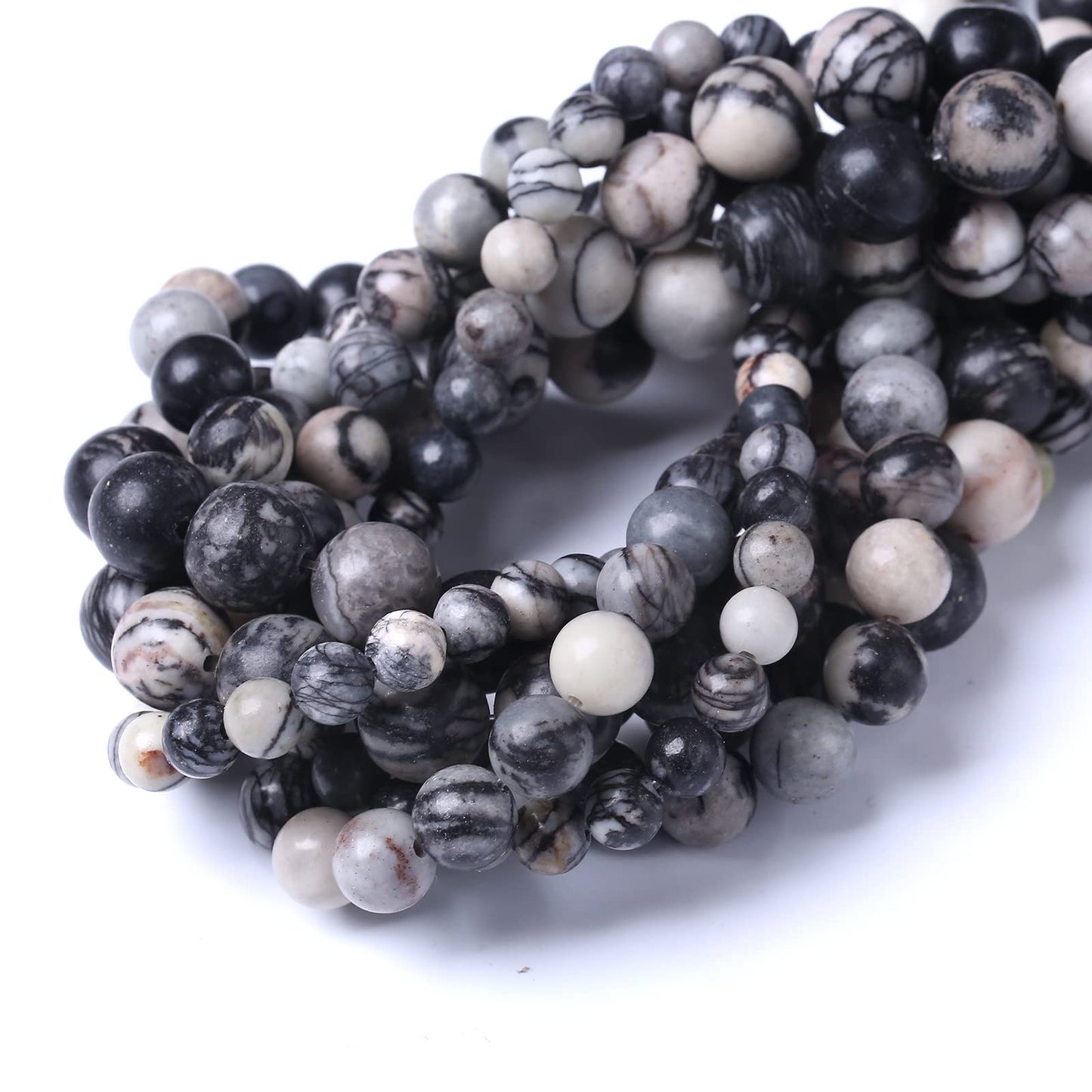 45PCS 8MM Natural Black net Work Beads Round Loose Stone Beads for Jewelry Making DIY Energy Stone Healing Power Bracelet 15"