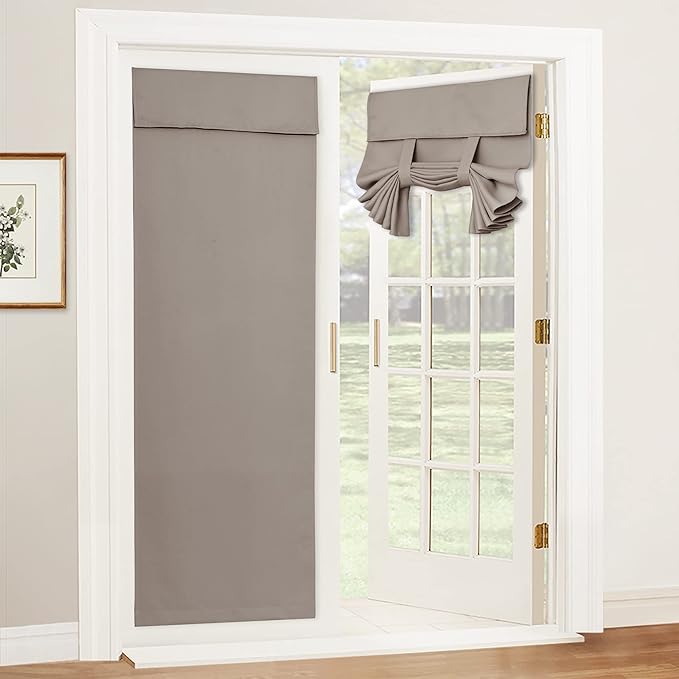 RYB HOME Blackout French Door Curtain - Privacy Thermal Insulated Window Shades for Patio Kitchen Front Entry Back Door Glass Window, Self Adhesive No Drill, 1 Panel, 26" W x 80" L, Sand