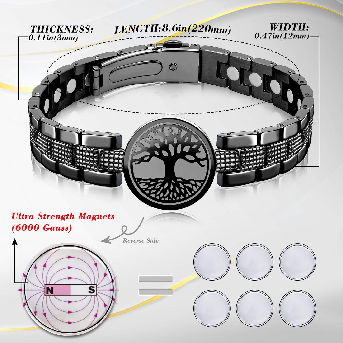 JEROOT Ultra Strength Magnetic Bracelet for Women | 3500-6000 Gauss Neodymium Magnets | Magnetic Therapy Jewelry with Adjustable Tool & Gift Packaging