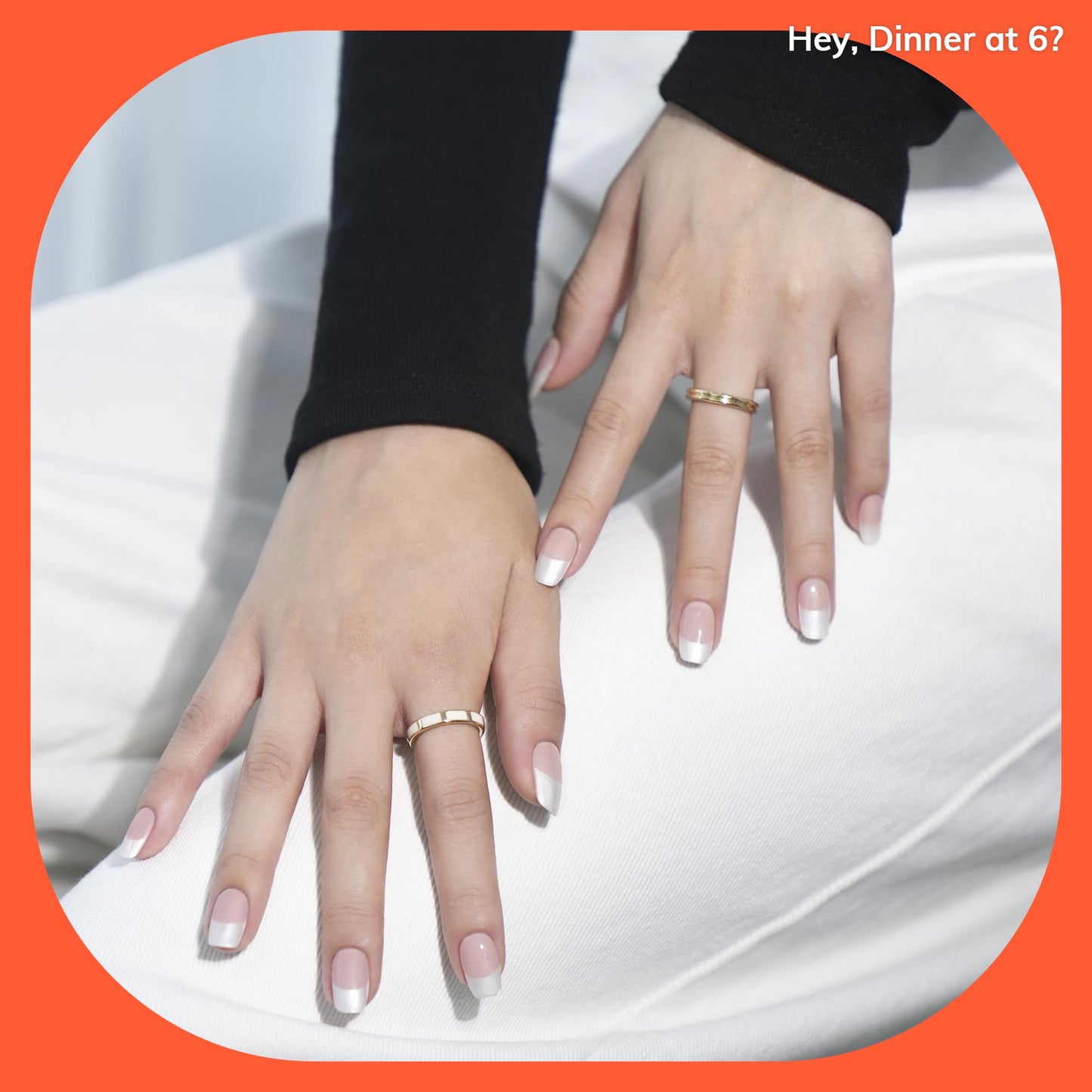 Heyhae Semi Cured Gel Nail Strips | No LED Lamp Needed | French, Pink, Spring | Easy Apply & Remove, Salon Quality | Includes 28 Strips, 1 Prep Pads, Nail File & Wooden Stick - Hey, Dinner at 6?