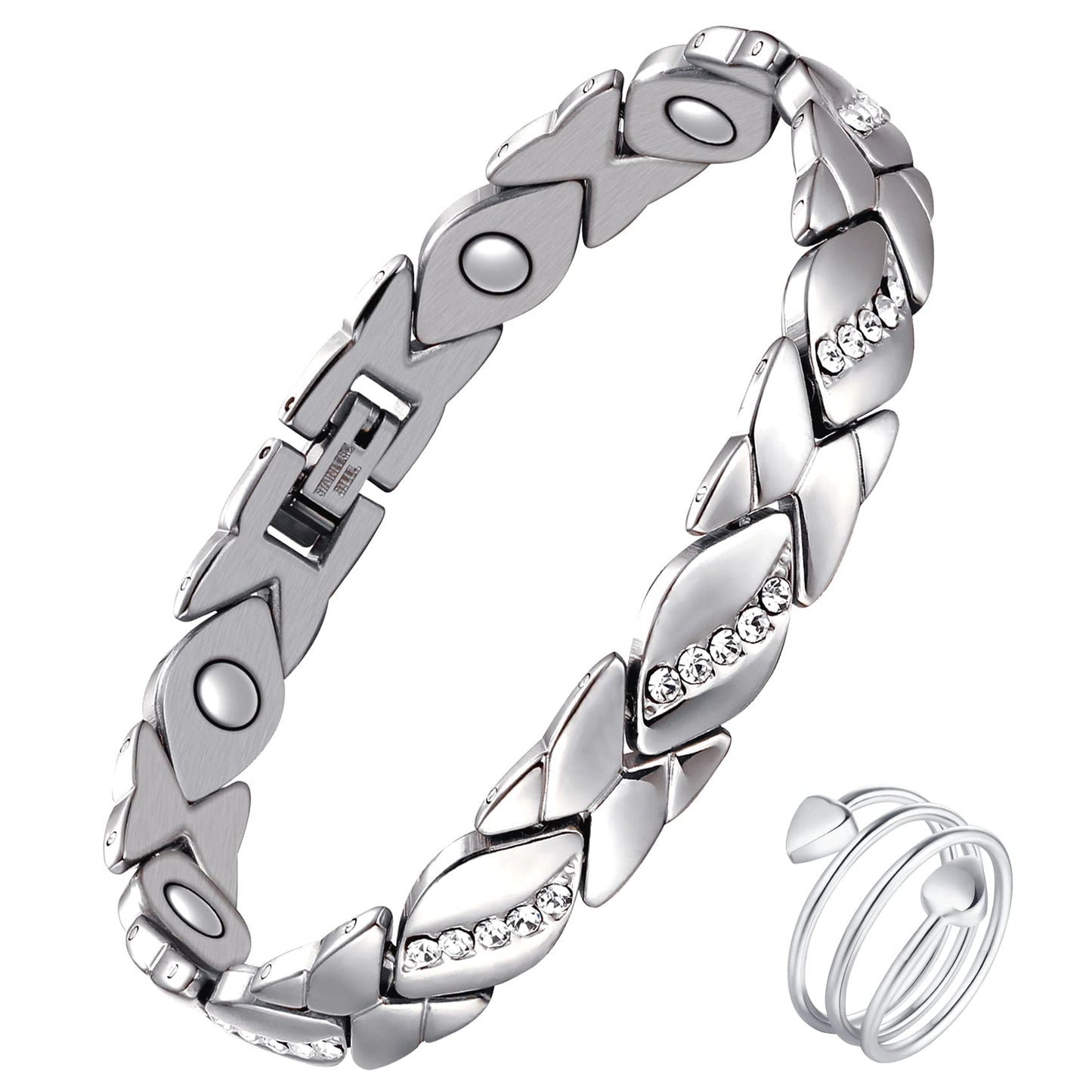 Feraco Copper Bracelet for Women 99.99% Solid Copper Magnetic Bracelets, Unique X Shape Links, Magnetic Field Therapy Jewelry Gifts (Silver X with Ring)