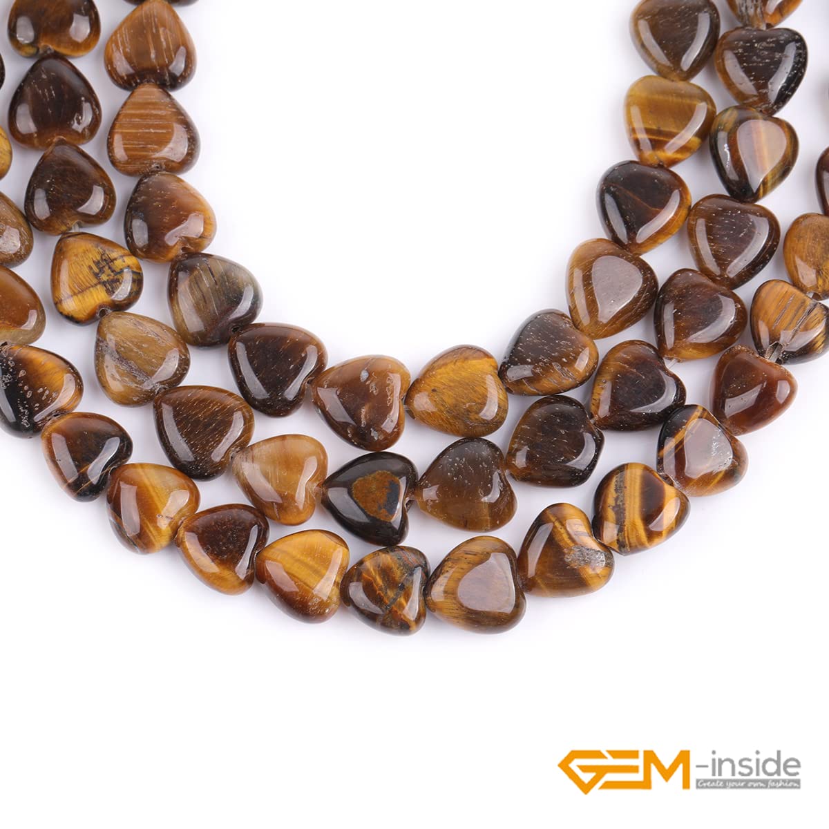 GEM-Inside 10mm Heart Charms Natural Yellow Tiger Eye Gemstone Stone Beads for Jewelry Making Full 15" Strand Power Energy Healing Chakra Stone Beads