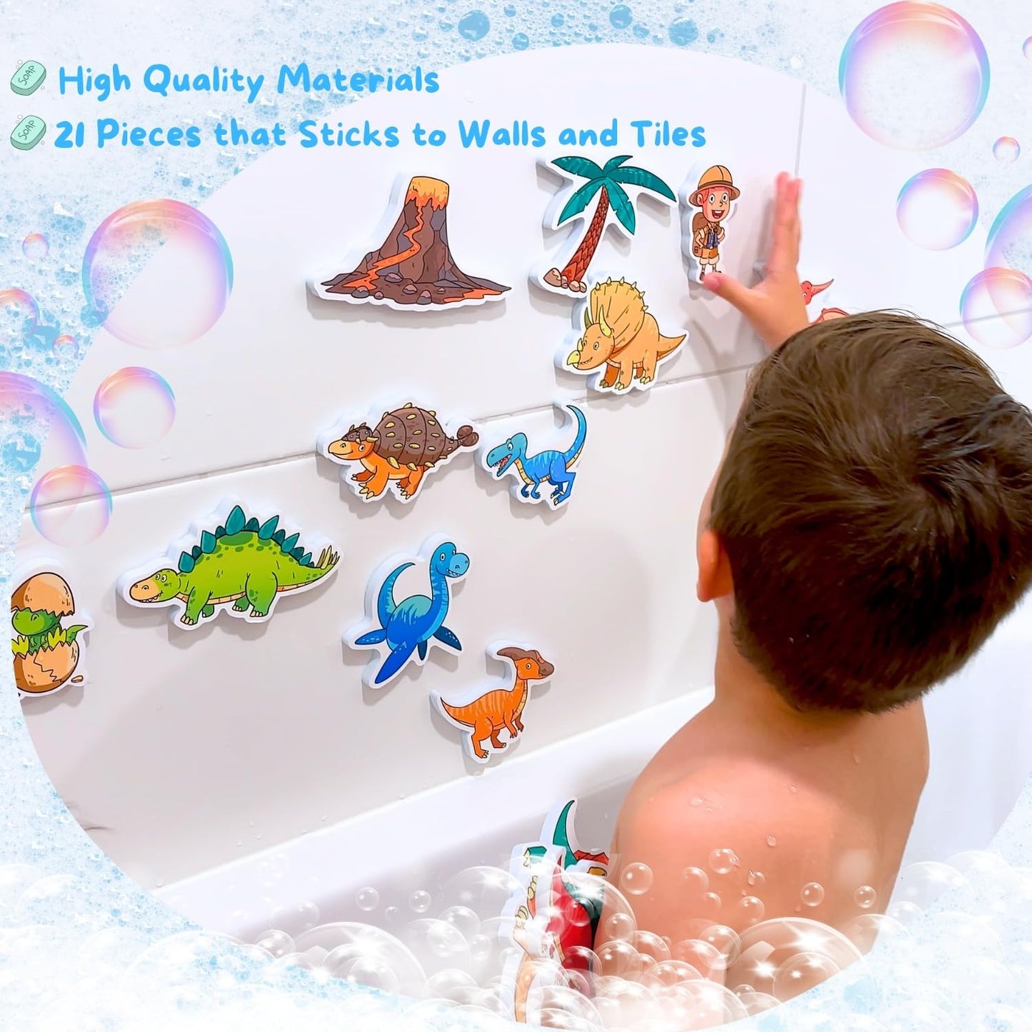 NUBUNI Foam Bath Toys with Storage Bag | Baby Bath Stickers | Shower Toys | Bathtub Toys | Bath Wall Toy | Dino Time Machine Foam