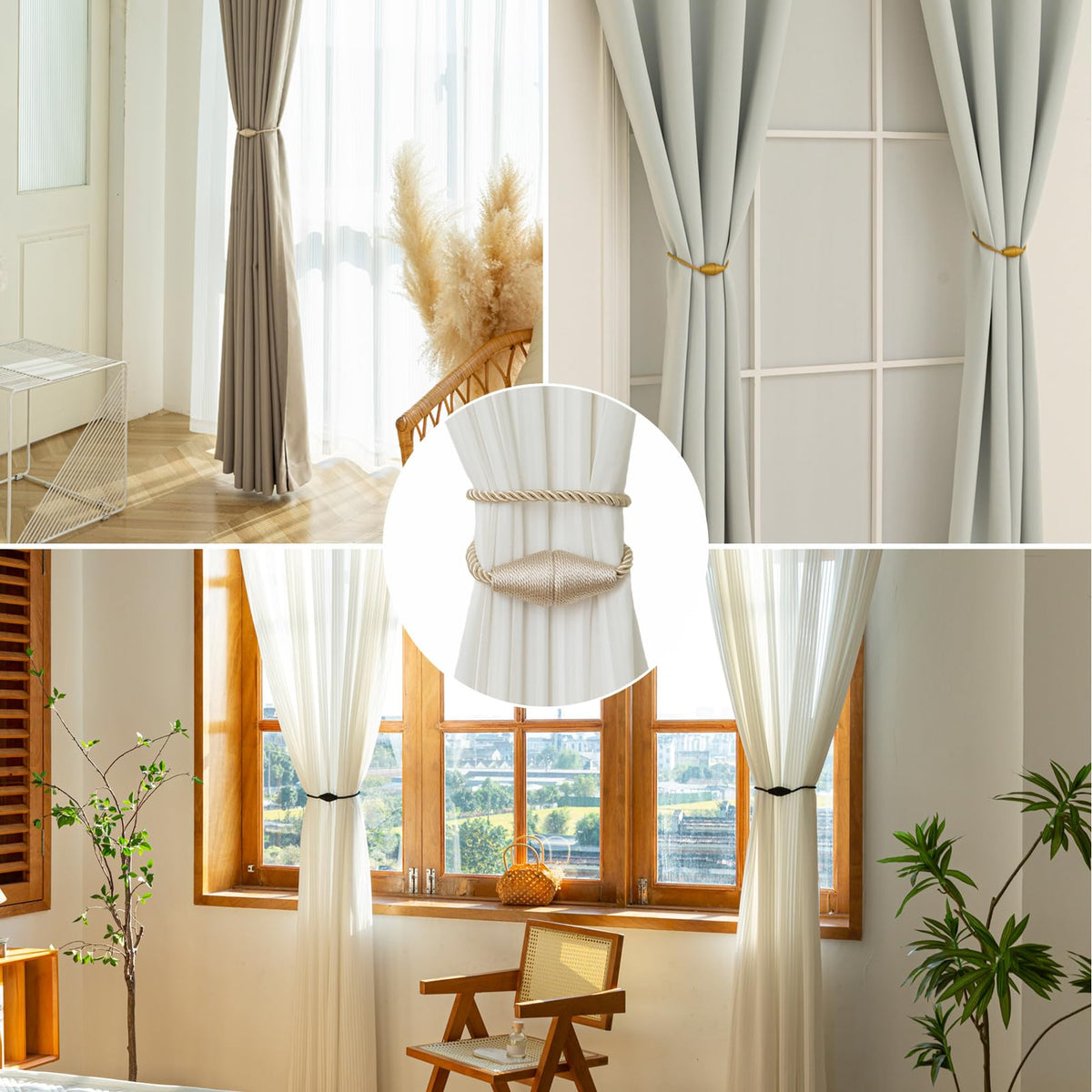 Magnetic Curtain Tiebacks 2 Pack Outdoor Rope Curtain Tie Backs Decorative Window Treatment Holdbacks for Home Decorative Curtain