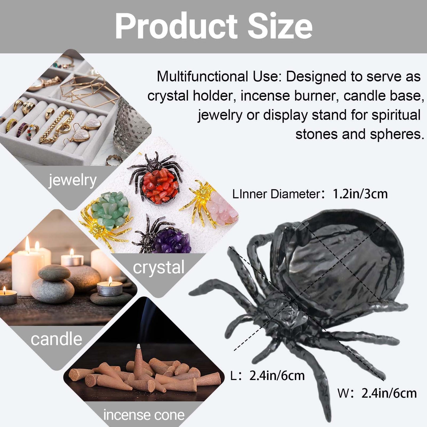 4 PCS Spider Incense Cone Holder Zen Aroma Diffuser Candle Holders, Halloween Decor Spiritual Reiki Table Ornament Healing Gift