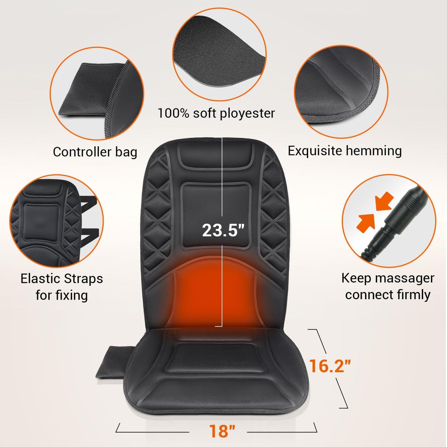 CARSHION Back Massager with Heat,Heated Seat Cover Cushion with 5 Vibrating Massage Nodes Chair Pad for Pain Relief Home Office Use