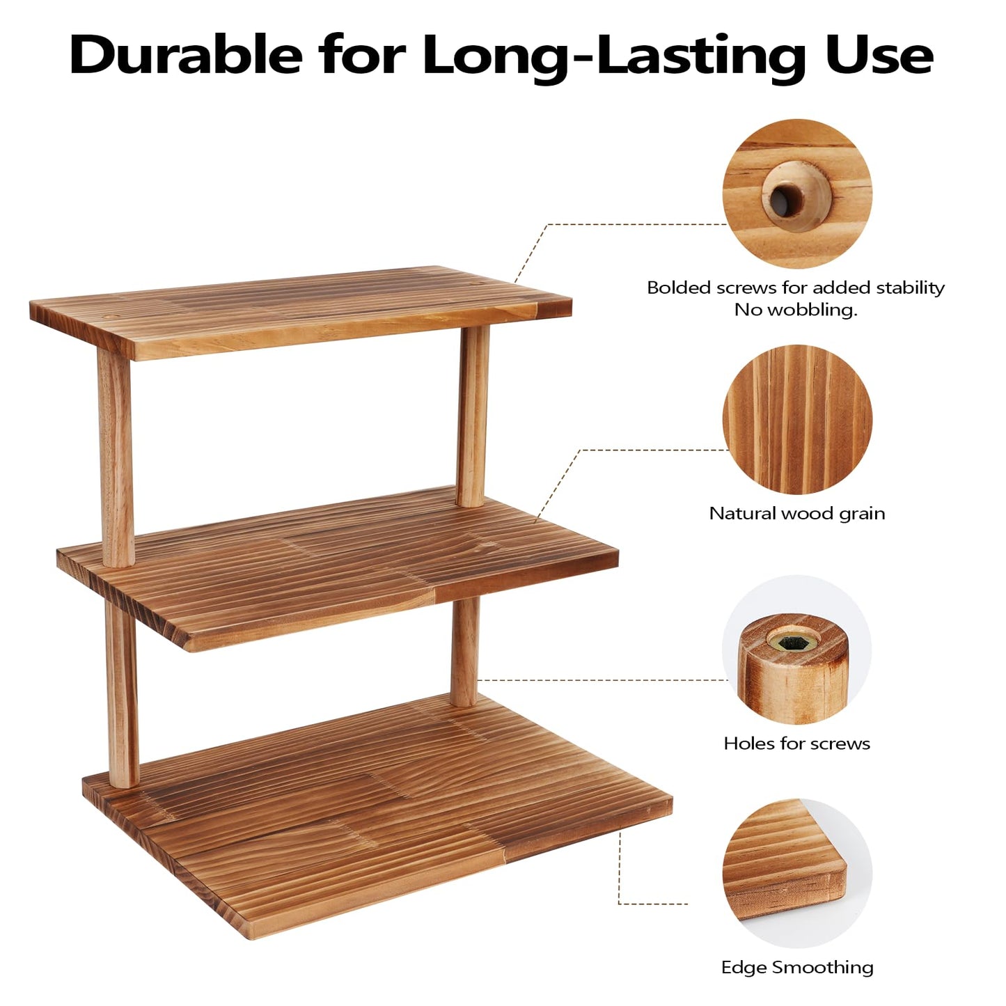 Dovesail Countertop Coffee Station Organizer, 3 Tier Wooden Shelf for Coffee Bar Accessories, Condiment Storage Caddy for Kitchen, Display Rack for Cupcake Tea Cups Kitchen Office.