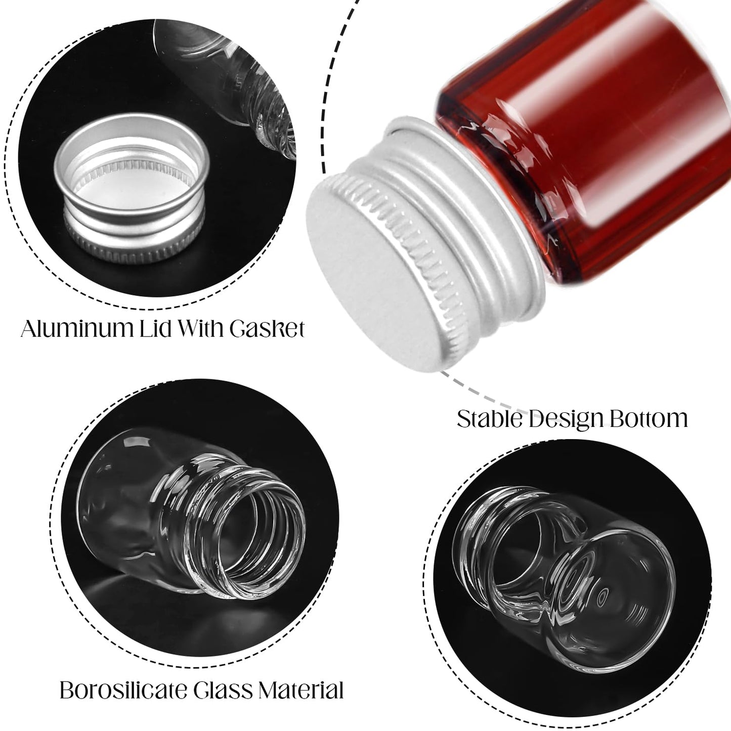 ZSDRTYU Small Glass Jars With Lids, 100 Pack 5ml Small Jars Mini Jar With Lids Glass Bottles Mini Bottles For Diy Art Craft Storage (Silver)