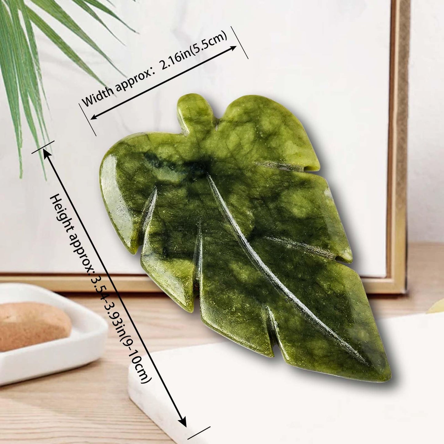 Runyangshi 2PCS Natural Green Jade Stone Hand-Carved Crystal Leaves Sculpture Leaf Shape Crystal Healing Stone Figurines Reiki Gemstone Collection Home Decor Desk Decor