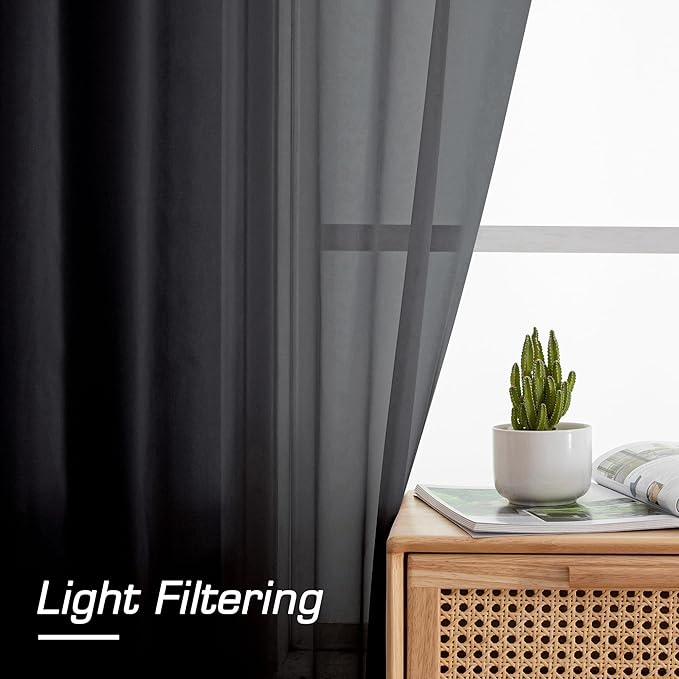 Simplebrand Black Sheer Curtains 72 Inches Long 2 Panels for Living Room, Rod Pockets Airy Window Treatments Voile Sheer Black Curtains Panels Lightweight for Front Back Patio Glass Door, 42" Width