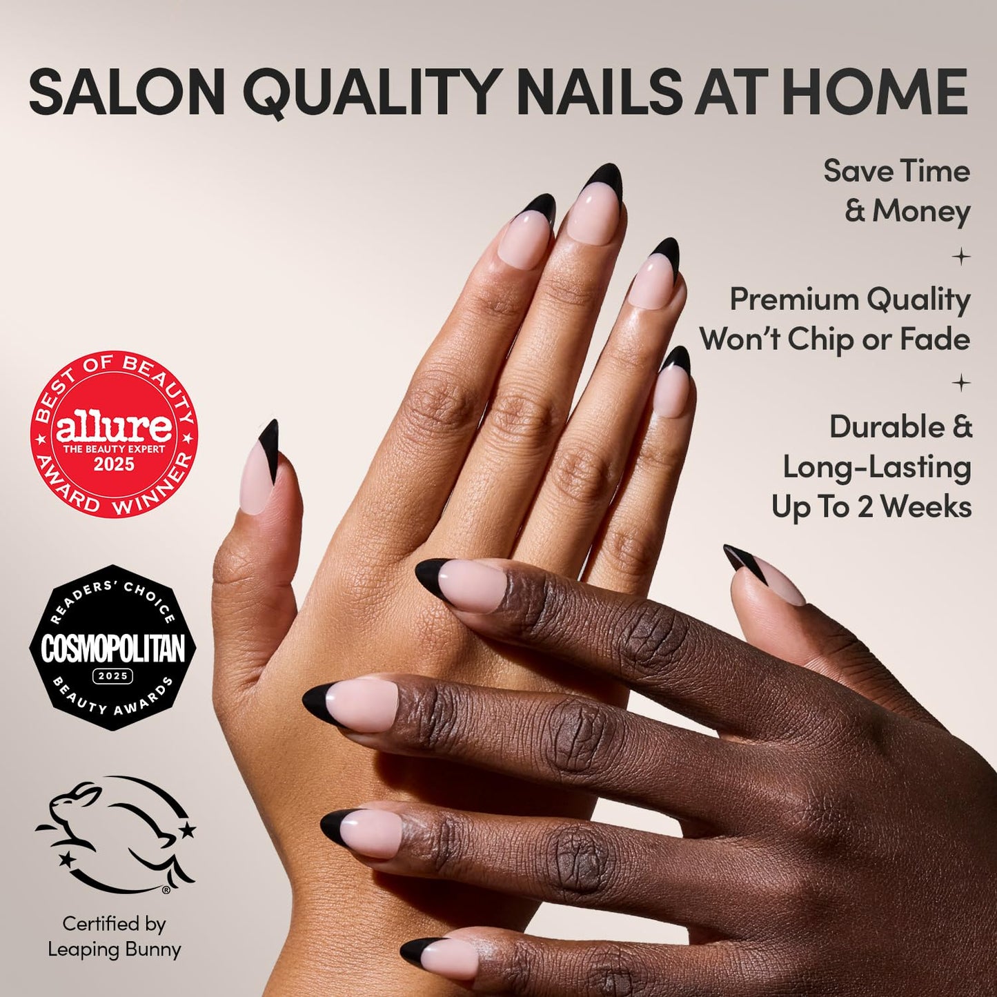 Glamnetic Press-On Nails Bundle - Burnt Miso & Caviar | Super Short Glazed Black French Tips | Short Almond Glossy Black French Tip Fake Nails | Durable, Salon-Quality Nail Kits