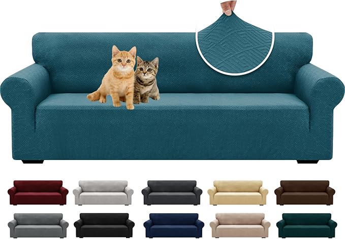 XINEAGE New Extra Large Couch Cover for 3 Cushion Couch (91"-110") 1 Piece Stretch Oversized Sofa Slipcovers Jacquard 4 Seater Furniture Protector Elastic Bottom for Kids,Pet (XL Sofa, Peacock Blue)