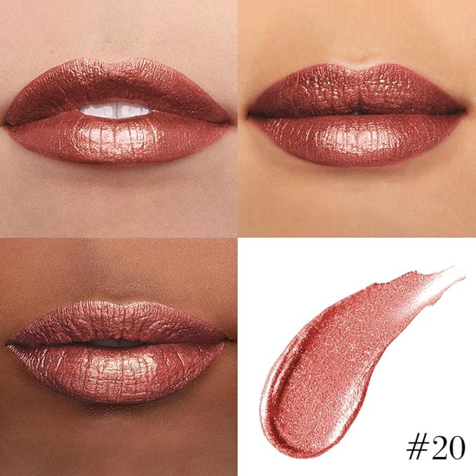 Kaely 2-in-1 Copper Metallic Lipstick and Lip Liner Makeup, Shimmer Liquid Metallic Lipsticks for Women, Glitter Lip Gloss Stain Long Lasting Waterproof Smudge Proof 24 Hour, Vegan & Cruelty-Free, 20