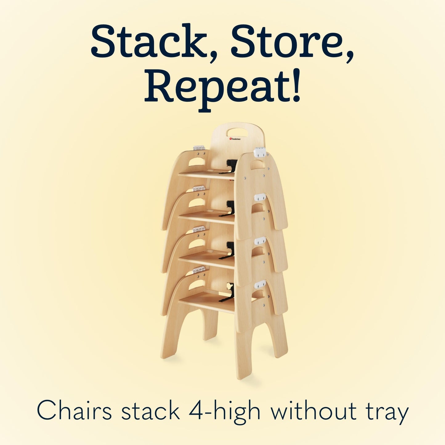 Foundations Easy Serve Low Wood Feeding Chairs Multipack, Adjustable Harness, Removable Dishwasher Safe Tray, No-Tip Base, Stackable Toddler Chairs, 2 Pack, 13 inch