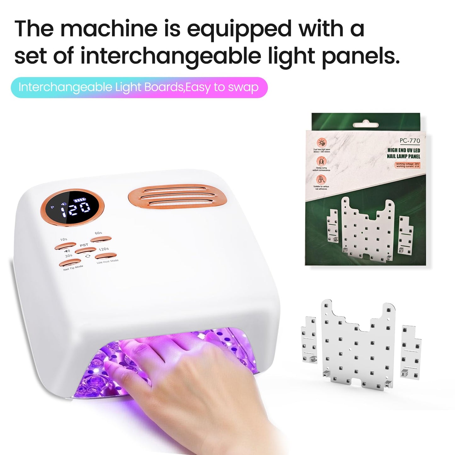 Cordless UV LED Nail Lamp - 72W Rechargeable Gel Nail Dryer with Patented Replaceable Light Board - Extra Spare Panel Included - Professional Wireless Curing Lamp for All Gels & Salon (White)