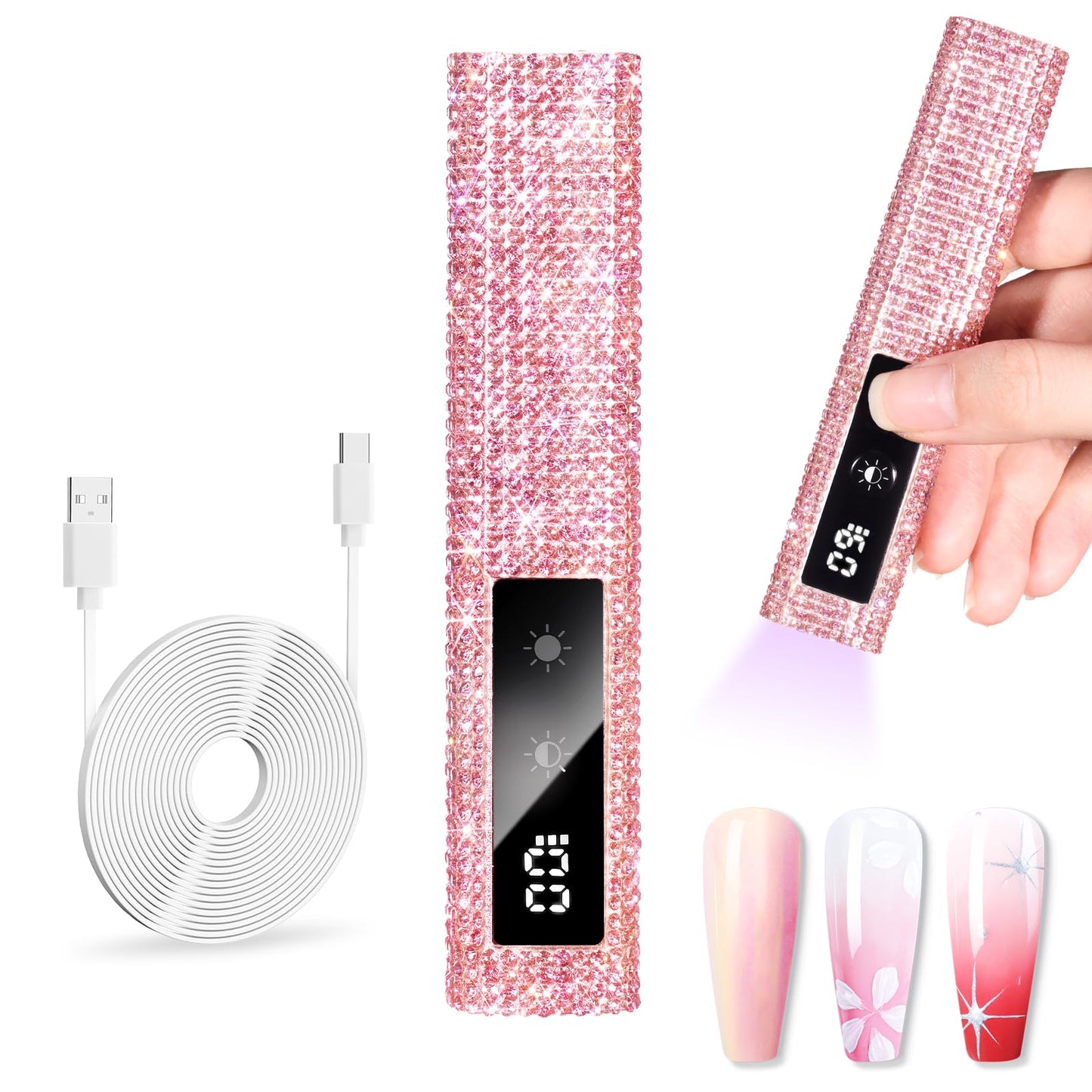 Makartt UV Nail Lamp, Handheld Flash Cure Lamp with Painless Mode 800mAh Rechargeable Portable Nail Light with LCD Display & 3 Timers for Home & Salon DIY(Diamond)
