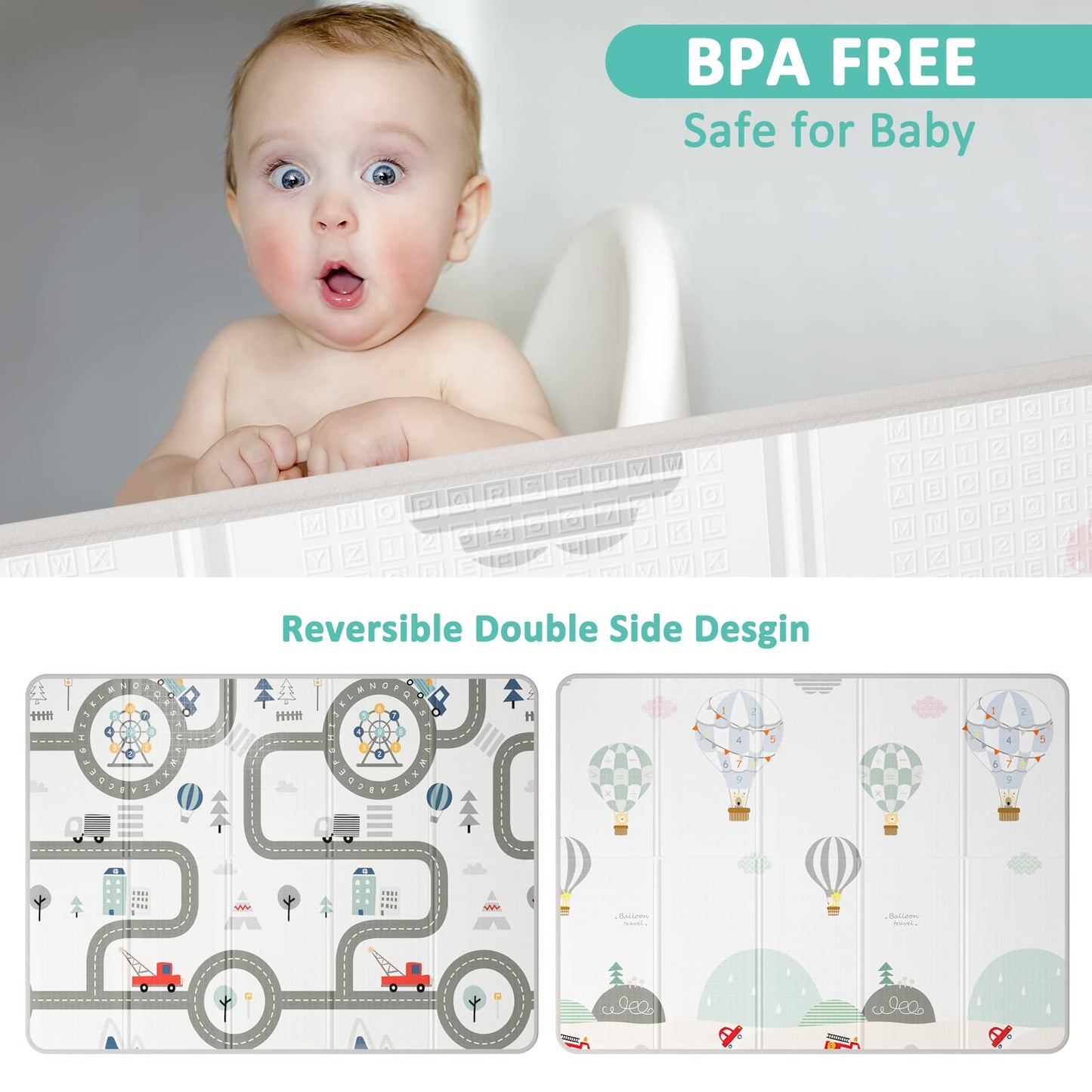 FLAGAV 79x59inch Play Mat for Baby - Extra Large, Non-Toxic, Waterproof Playmat for Indoor and Outdoor Use