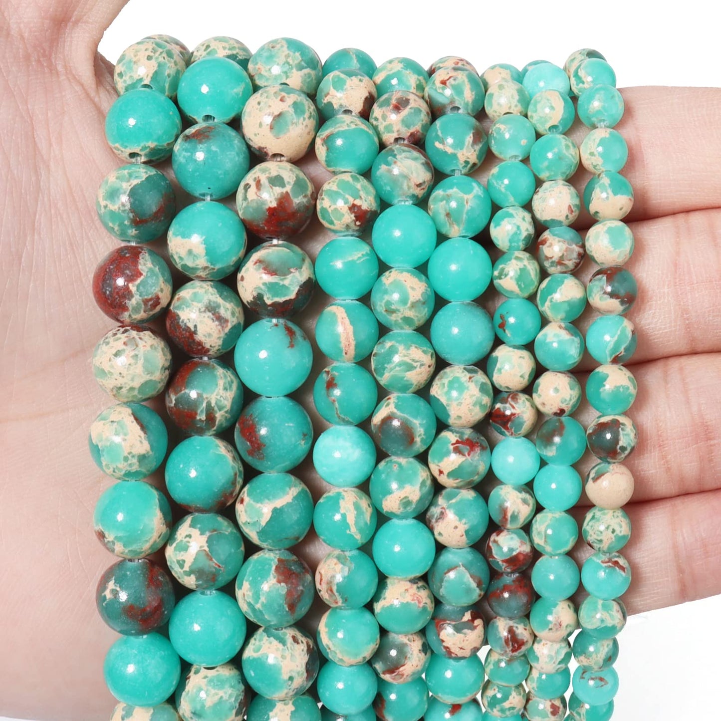 45pcs 8mm Natural Stone Beads Green Snakeskin Jasper Beads Energy Crystal Healing Power Gemstone for Jewelry Making, DIY Bracelet Necklace
