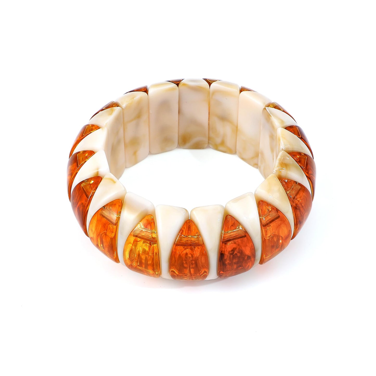 GOOJIDS Simple Beaded Gold Plated Bangles Bracelet Chunky Bamboo Tube Curved Stacking Clear Acrylic Colorful Beads Stretchable Gold Plated Bracelets Set For Women (C-White Sunflower Bracelet)
