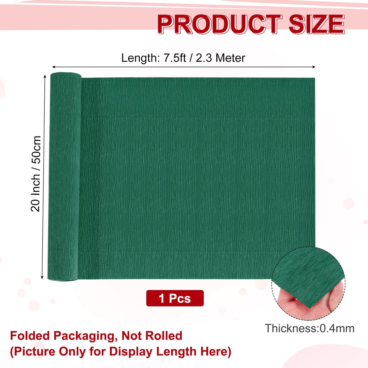 MECCANIXITY Crepe Paper Roll 7.5ft Long 20 Inch Wide for Wedding Ceremony Various Large Festivals Decoration, Green