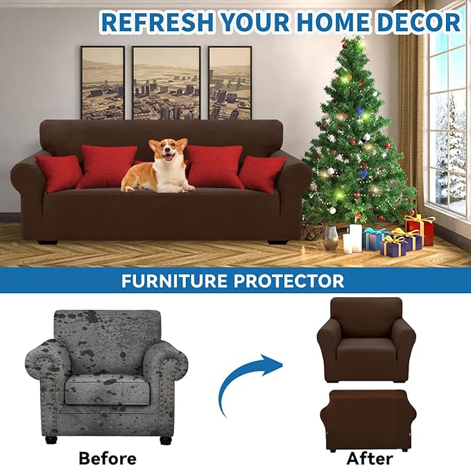 XINEAGE 2026 New Stretch Armchair Covers 1 Piece Chair Slipcovers Chair Protector for Living Room Thick Soft Chair Cover with Elastic Bottom Couch Cover for Pets Kids (31"-46", Coffee)