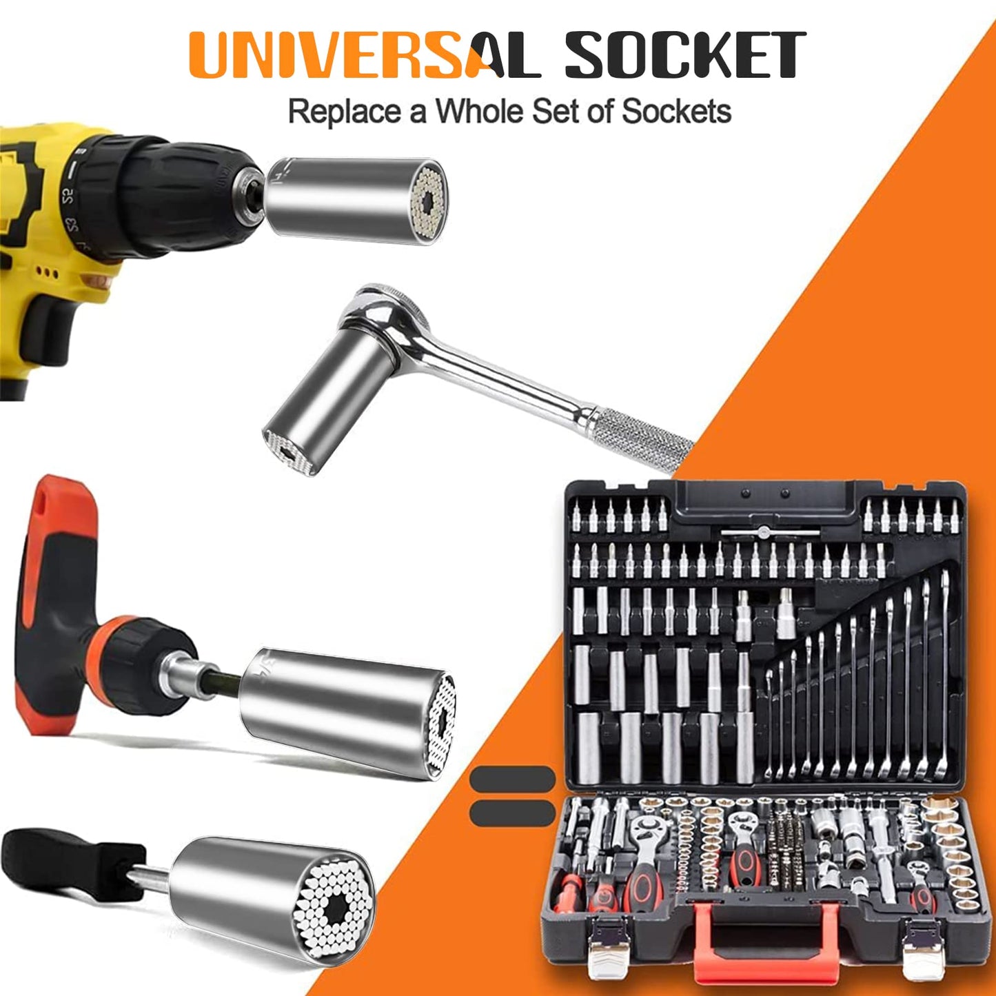 Wareon Universal Socket Tools Gifts for Men - Christmas Stocking Stuffers for Men Dad Him Husband Women Cool Stuff Ideas Gadgets Birthday Gifts for Dad Grip Socket Set (7-19mm) Sliver