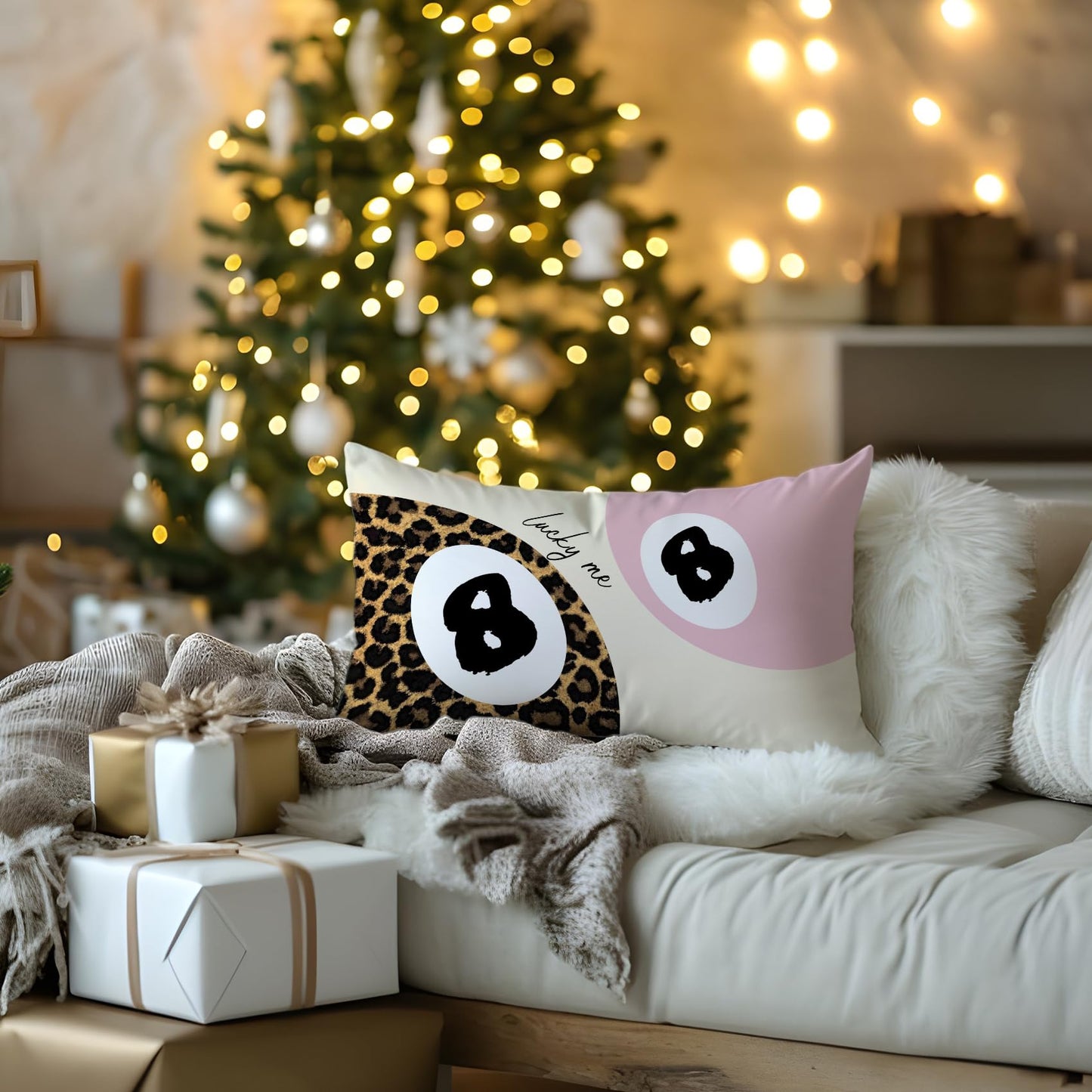 Foritho Trendy Leopard Lucky 8 Ball Pillow Covers 20x12, Cheetah Leopard Print Room Decor, Funky Preppy Leopard and Black Billiards Decorative Throw Pillow Covers for Girls Dorm Apartment，Set of 2