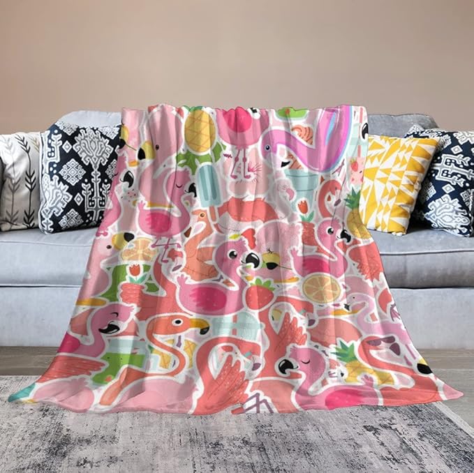 Flamingo Blanket Gifts - 30 x 40 Inches Funny Flamingo Throw for Girls - Pink Soft Fuzzy Plush Blankets for Chair