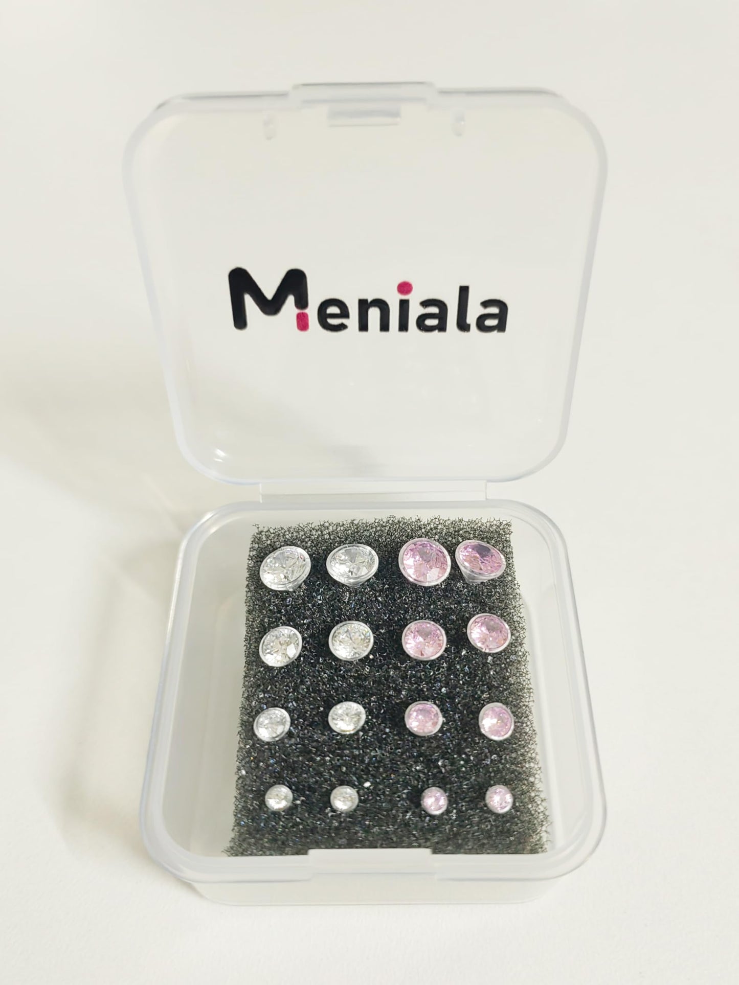 Anti Allergy Hypoallergenic Plastic Stud Earrings Set, 8 Pairs with Silicone Backs, 2-5mm Cubic Zirconia for Sensitive Ears (Pink)