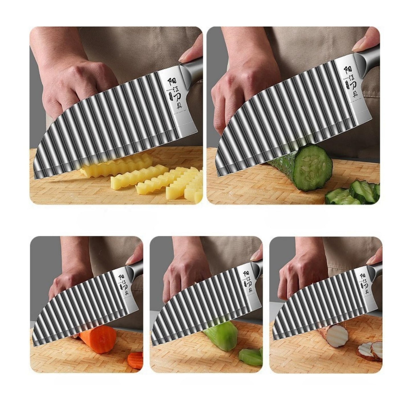 KANGDAWEI Stainless Steel Crinkle Cutter - Wavy Vegetable & Fruit Knife for Crinkle Cut Fries, Pickles, Carrots - Kitchen Gadget for BLW, Potatoes, Watermelon (【A】)