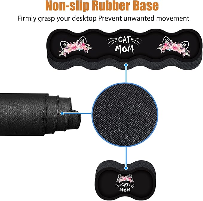 4 in 1 Ergonomic Keyboard Wrist Rest & Mouse Pad Wrist Rest Set, Large XXL Gaming Desk Mat 31.5"x 11.8" with Non-Slip Base, Memory Foam for Home Office Study Gaming, Cat Mom Floral