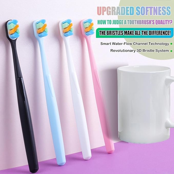 6-Pack Extra Soft Toothbrushes for Sensitive Teeth & Receding Gums - Dentist-Designed Tapered Bristles for Gentle Plaque Removal - Individually Wrapped Toothbrushes