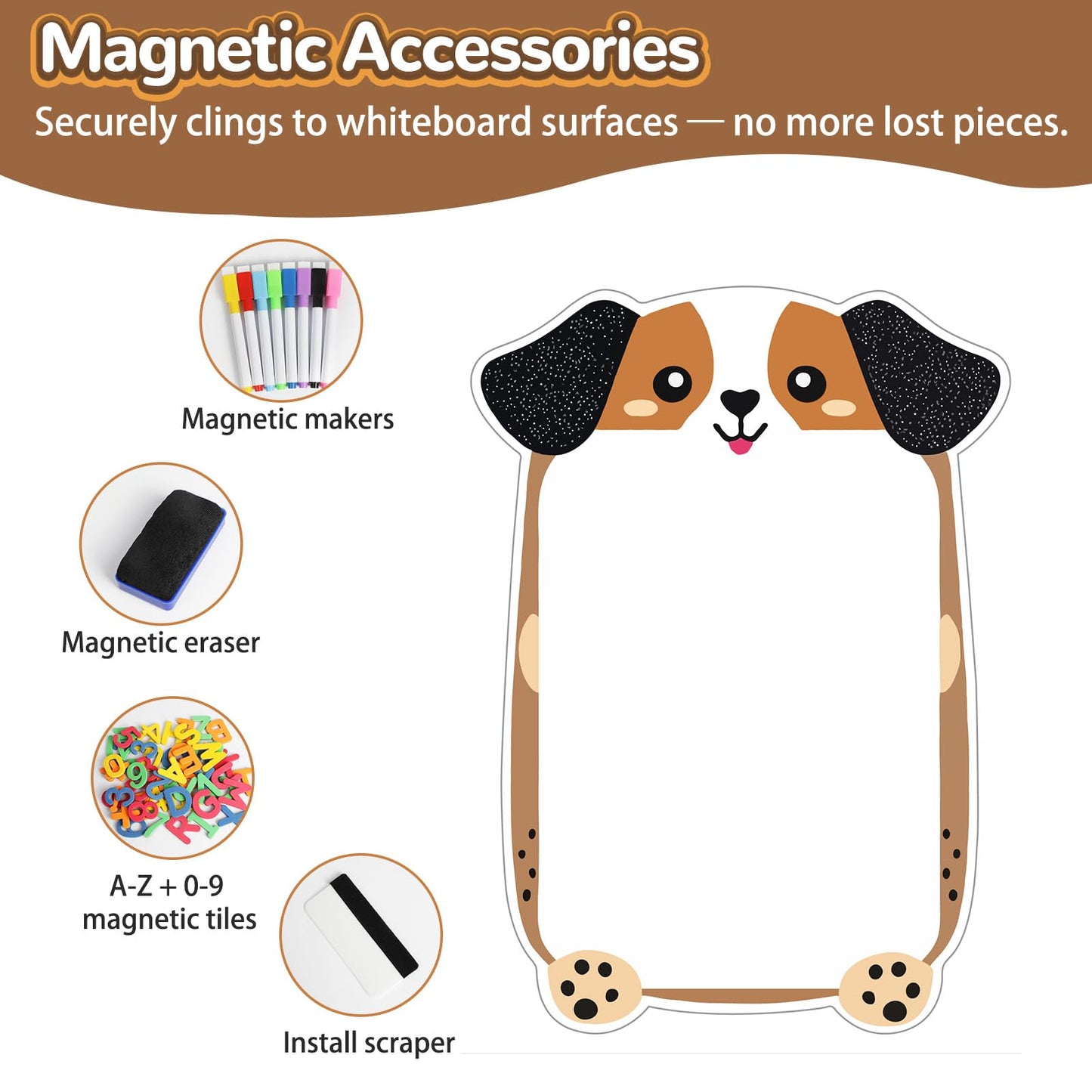 Magnetic Dry Erase Board for Wall 37" x 24", Cute Puppy Magnetic Wall Decal for Kids Playroom, Classroom, Home, School (Cartoon Animals Theme)