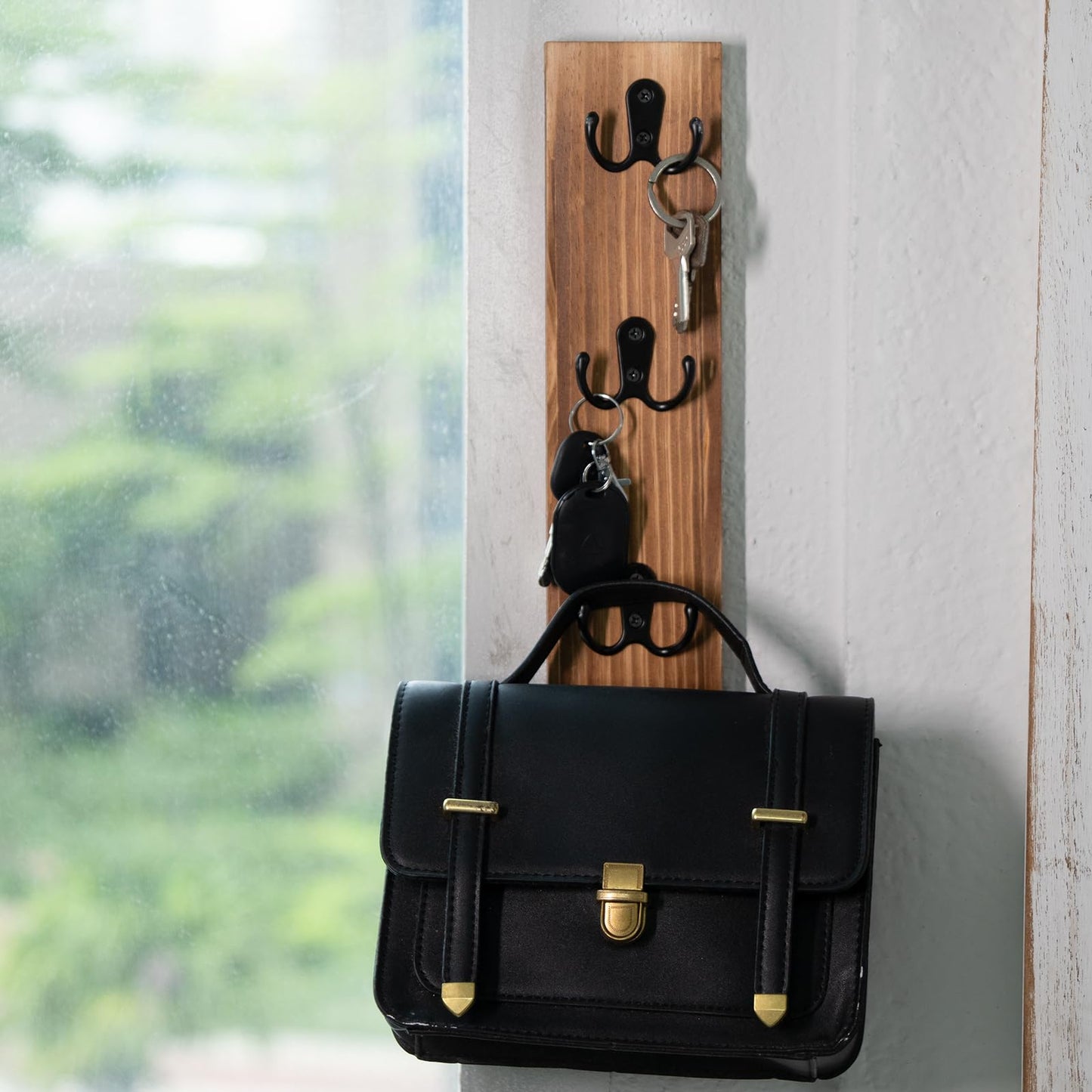 Yohsnor Vertical Key Holder for Wall - Mounted Wooden Key Rack Organizer with Hooks for Home Entryway, Laundry Room & Garage - Perfect Space-Saving Storage Solution for Keys, Wallets & Pet Leashes