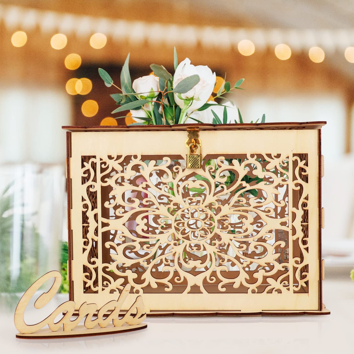 Hooqict DIY Wedding Card Box with Lock Large Rustic Wood Wedding Gift Money Box Holder for Graduation Parties Wedding Reception Bridal Baby Shower Birthday