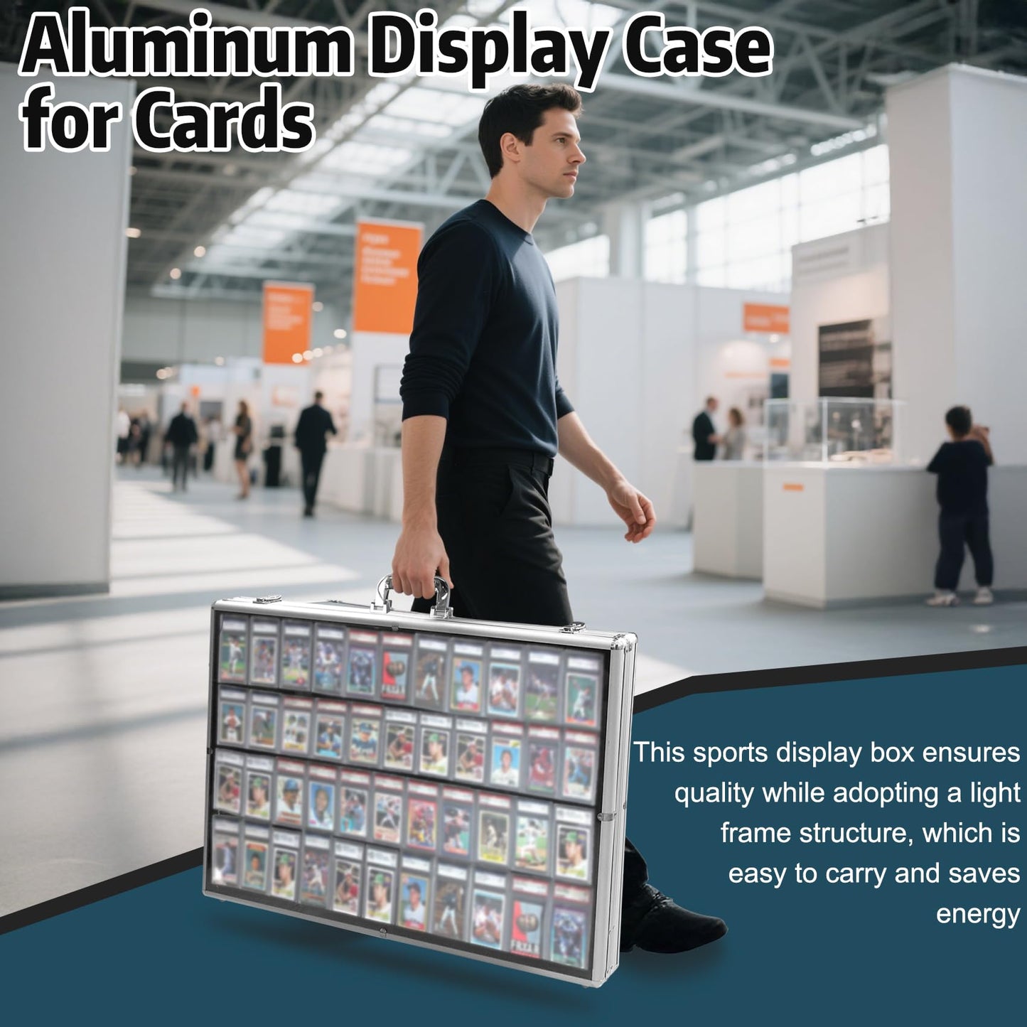 Silver Large 34"x22" Aluminum Show Card Display Case, Lockable Trading Card Display Case with Handle, Sports Card/TCG/Jewelry Display Box Silver