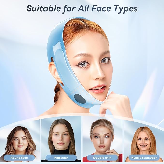 Chin Strap for Sleeping, Soft Silicone V-Line Lifting Mask, Reusable Face Lift for Women Men Anti Snoring Devices for Sleep Home Working Travel Yoga (Sky Blue)