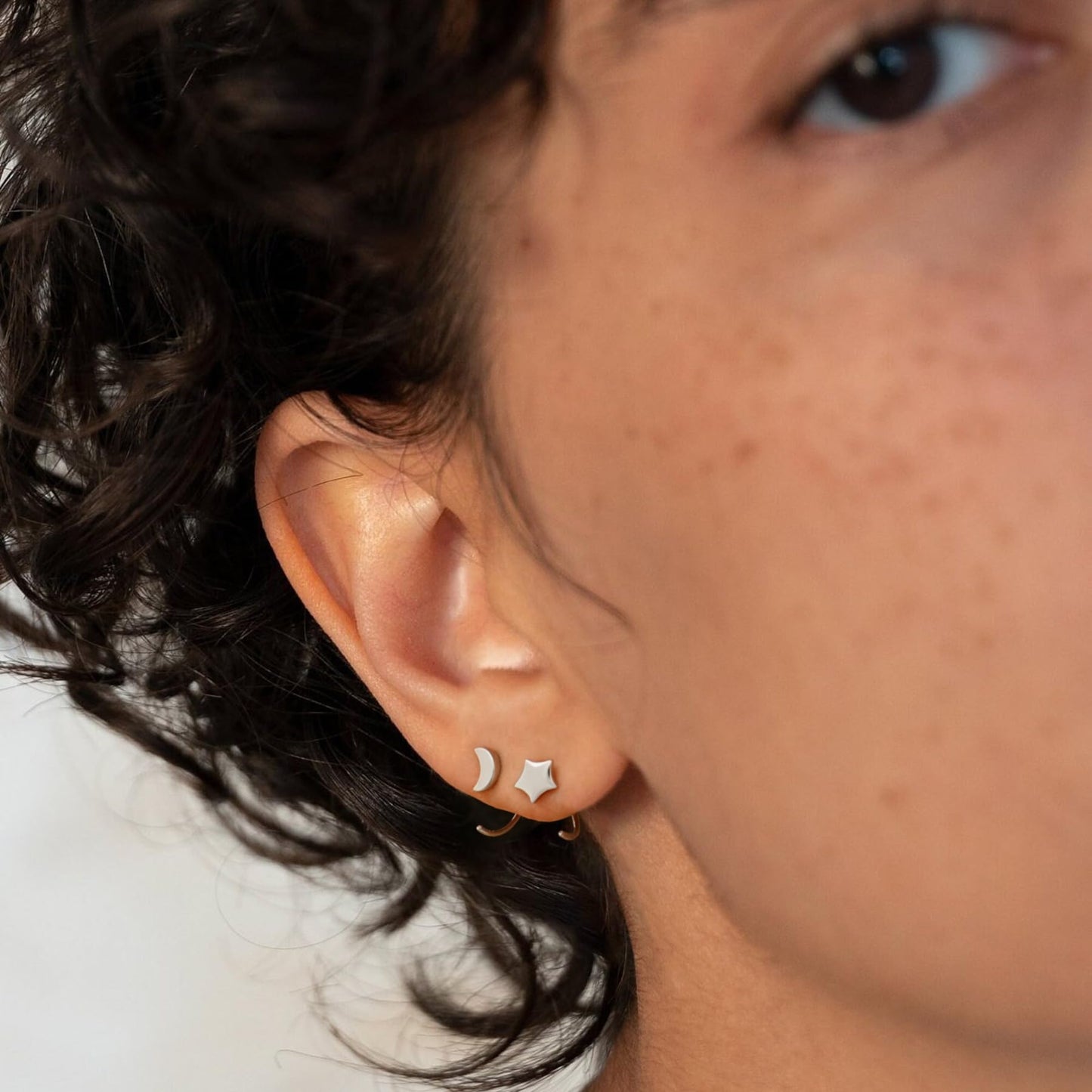 925 Sterling Silver Moon Star Hoop Earrings for Women Crescent Moon Hug Half Open Huggie Earrings Set 2 Pairs