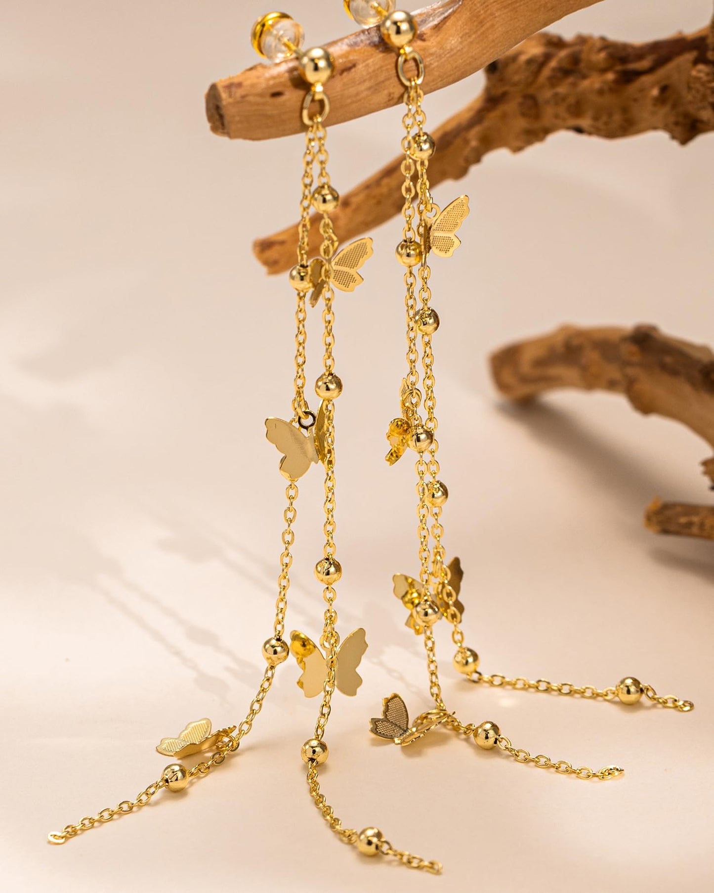 PRTGL Dangle Earrings - 14K Gold Plated Butterfly Long Dangle Earrings for Women Tassel Design