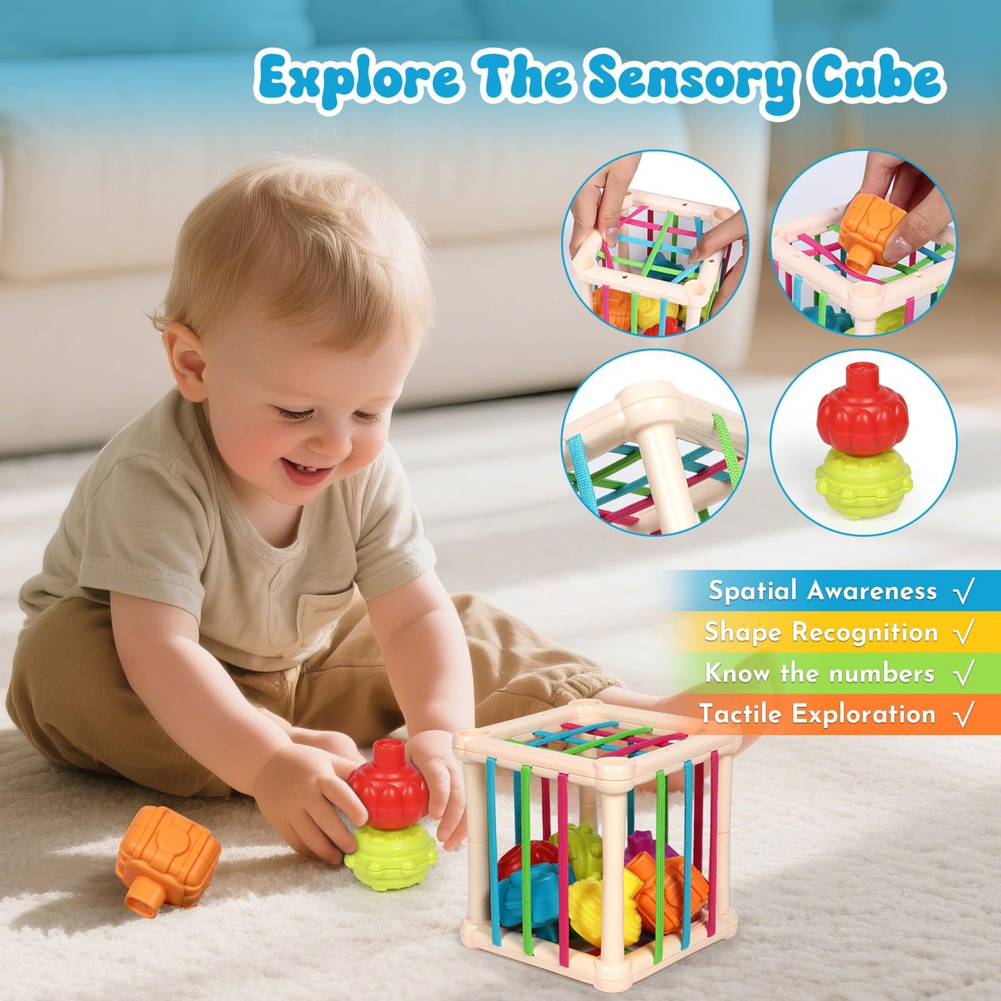 LearnToy Baby Toys 18-36 Months, Montessori 7-in-1 Activity Set - Stacking Blocks, Infant Teething Toy & Sensory Bin, Baby Boys & Girls Gifts